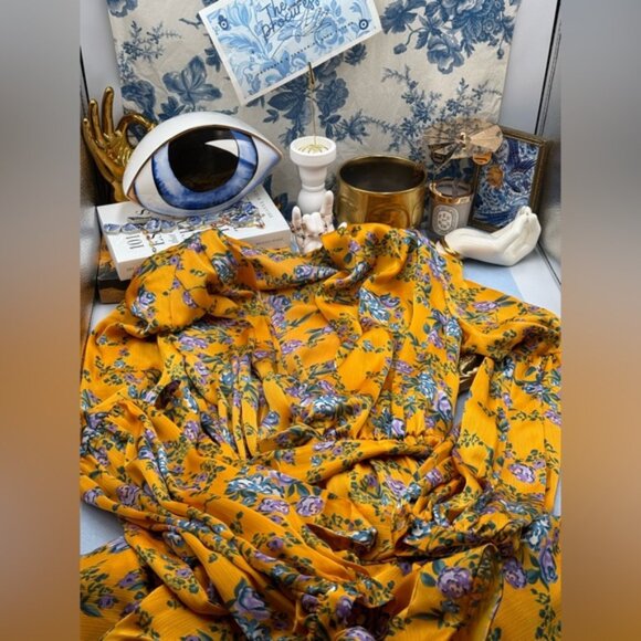 🆕 BRONX & BANCO 🧿NWOT Hanna Floral Tiered Ruffle Mini Dress, Marigold Sz M US6 - Picture 2 of 12